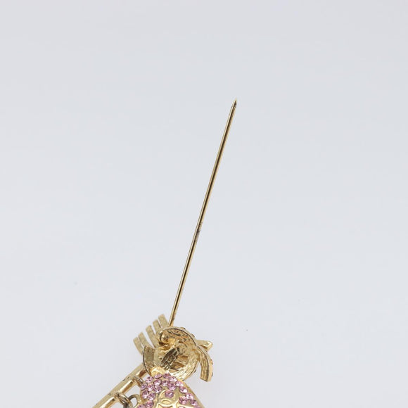 CHANEL COCO Mark Heart Brooch Metal Gold Tone Pink CC Auth 199074M