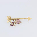 CHANEL COCO Mark Heart Brooch Metal Gold Tone Pink CC Auth 199074M-2