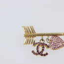 CHANEL COCO Mark Heart Brooch Metal Gold Tone Pink CC Auth 199074M-3