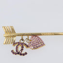 CHANEL COCO Mark Heart Brooch Metal Gold Tone Pink CC Auth 199074M-5