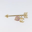 CHANEL COCO Mark Heart Brooch Metal Gold Tone Pink CC Auth 199074M-8