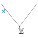 LOUIS VUITTON LV Initials Necklace Metal Silver Blue M80208 LV Auth 199075SAM-1