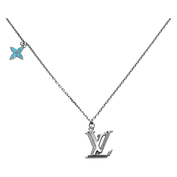 LOUIS VUITTON LV Initials Necklace Metal Silver Blue M80208 LV Auth 199075SAM