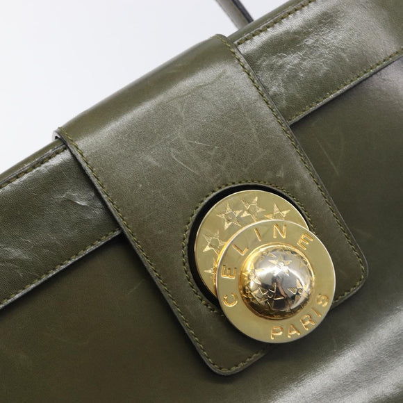 CELINE Star Ball Vanity Hand Bag Leather Khaki Gold Auth 199090A
