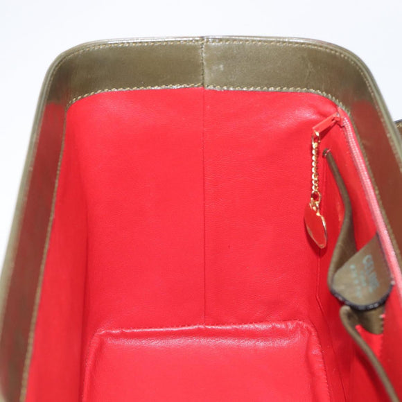 CELINE Star Ball Vanity Hand Bag Leather Khaki Gold Auth 199090A