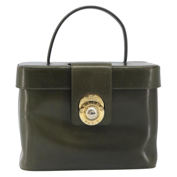 CELINE Star Ball Vanity Hand Bag Leather Khaki Gold Auth 199090A