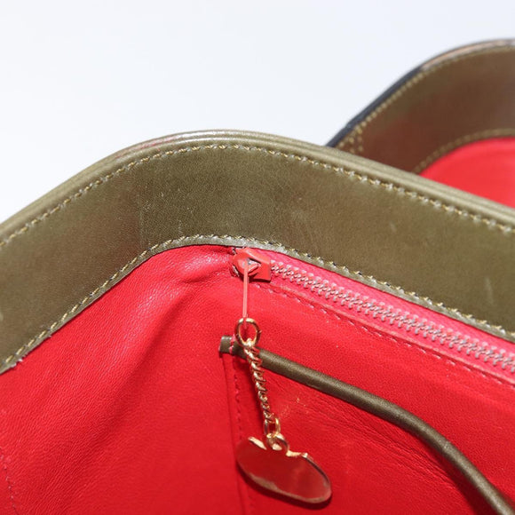 CELINE Star Ball Vanity Hand Bag Leather Khaki Gold Auth 199090A