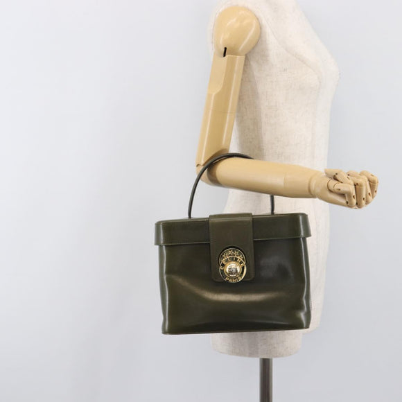 CELINE Star Ball Vanity Hand Bag Leather Khaki Gold Auth 199090A