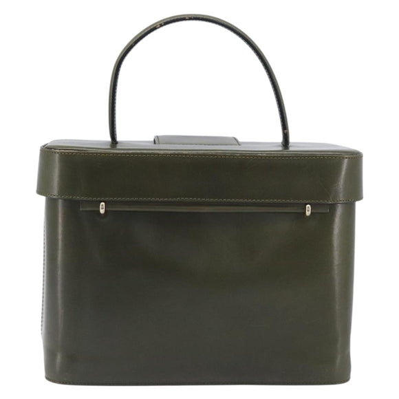 CELINE Star Ball Vanity Hand Bag Leather Khaki Gold Auth 199090A