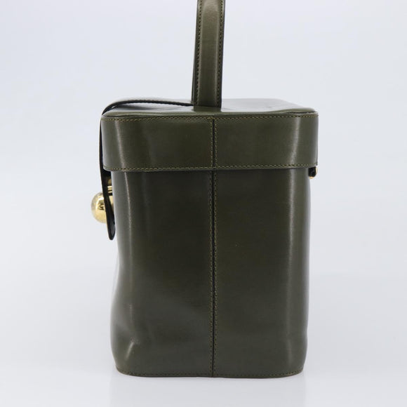 CELINE Star Ball Vanity Hand Bag Leather Khaki Gold Auth 199090A