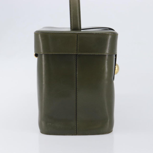 CELINE Star Ball Vanity Hand Bag Leather Khaki Gold Auth 199090A