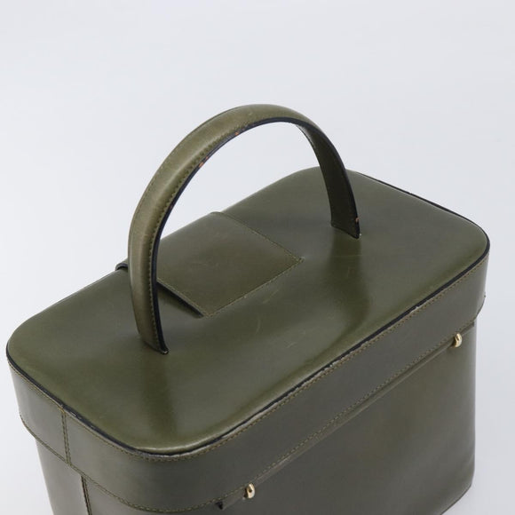 CELINE Star Ball Vanity Hand Bag Leather Khaki Gold Auth 199090A