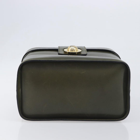 CELINE Star Ball Vanity Hand Bag Leather Khaki Gold Auth 199090A