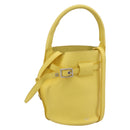 CELINE Big Bag Bucket Nano Hand Bag Leather 2way Yellow Silver Auth 199091M-1