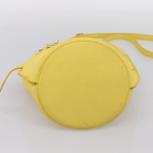 CELINE Big Bag Bucket Nano Hand Bag Leather 2way Yellow Silver Auth 199091M