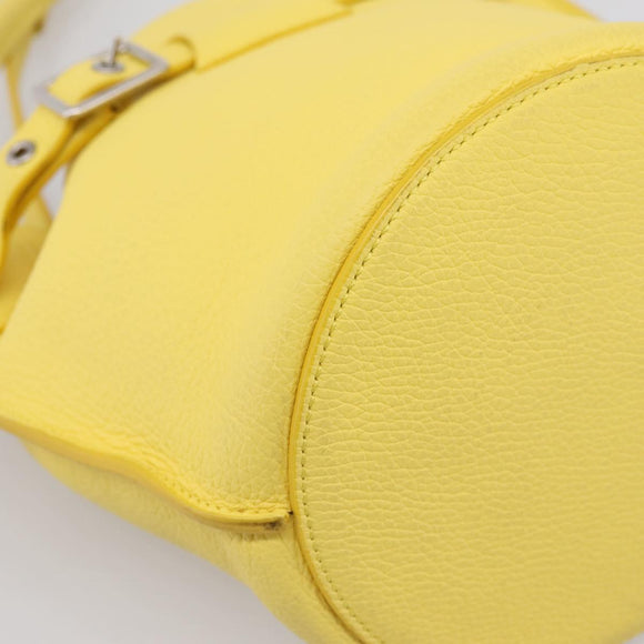 CELINE Big Bag Bucket Nano Hand Bag Leather 2way Yellow Silver Auth 199091M