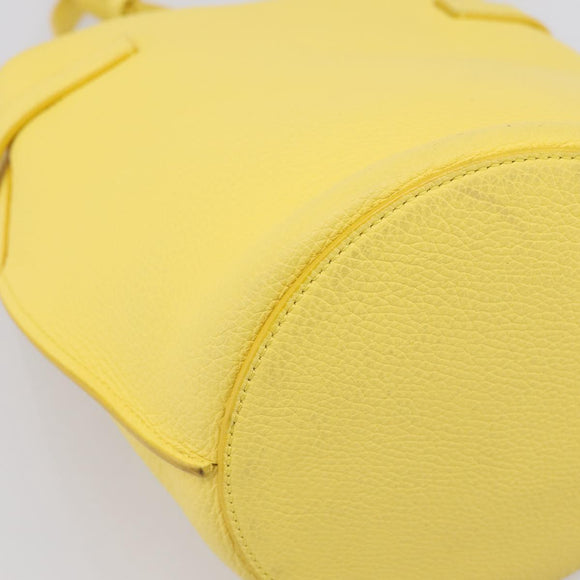 CELINE Big Bag Bucket Nano Hand Bag Leather 2way Yellow Silver Auth 199091M