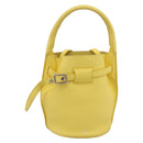 CELINE Big Bag Bucket Nano Hand Bag Leather 2way Yellow Silver Auth 199091M-2
