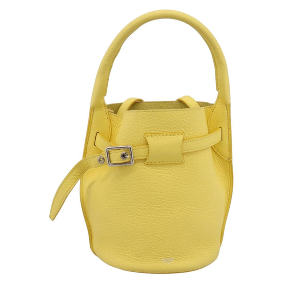 CELINE Big Bag Bucket Nano Hand Bag Leather 2way Yellow Silver Auth 199091M