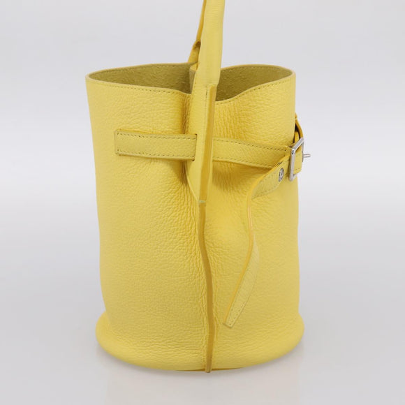 CELINE Big Bag Bucket Nano Hand Bag Leather 2way Yellow Silver Auth 199091M