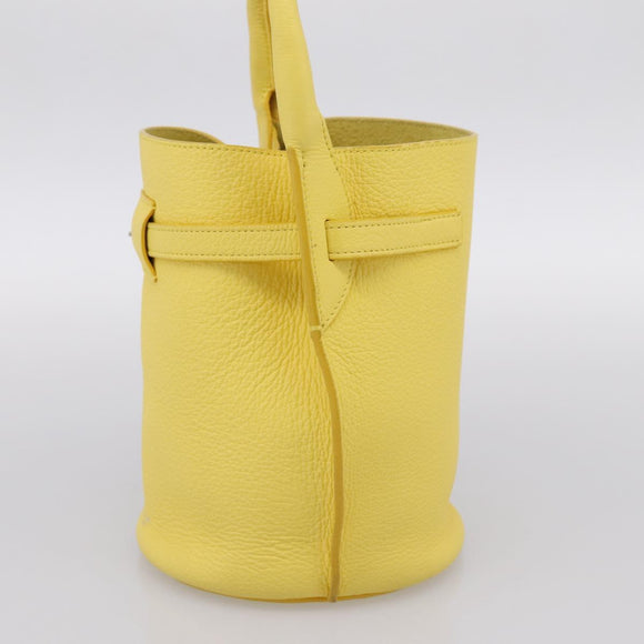 CELINE Big Bag Bucket Nano Hand Bag Leather 2way Yellow Silver Auth 199091M