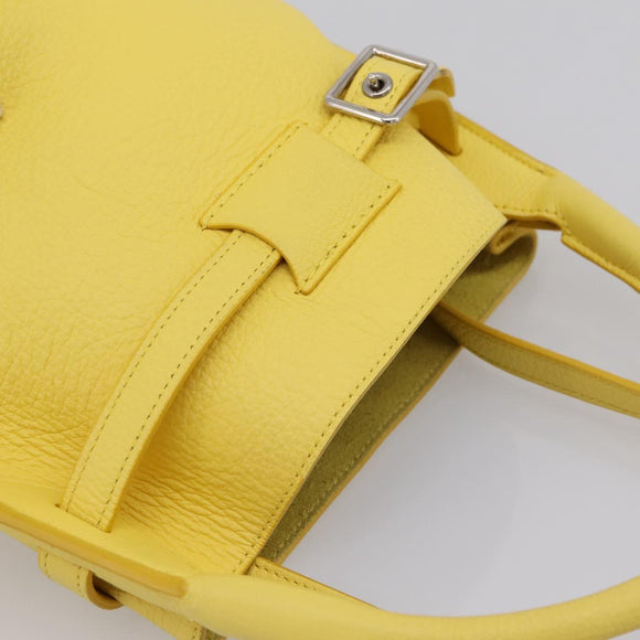 CELINE Big Bag Bucket Nano Hand Bag Leather 2way Yellow Silver Auth 199091M