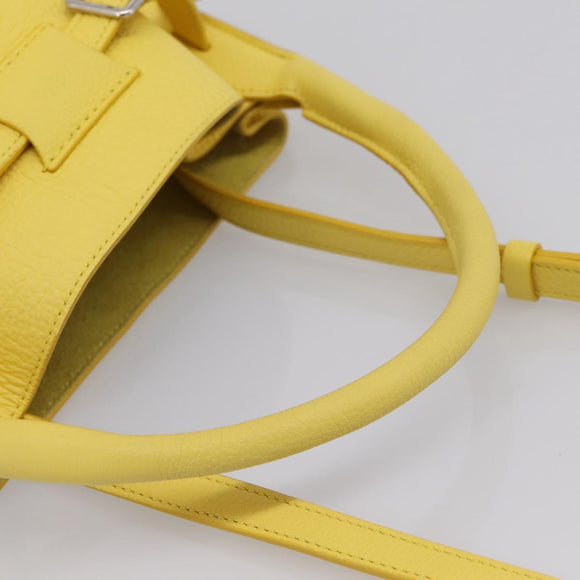 CELINE Big Bag Bucket Nano Hand Bag Leather 2way Yellow Silver Auth 199091M