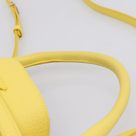 CELINE Big Bag Bucket Nano Hand Bag Leather 2way Yellow Silver Auth 199091M