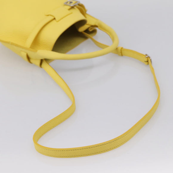CELINE Big Bag Bucket Nano Hand Bag Leather 2way Yellow Silver Auth 199091M