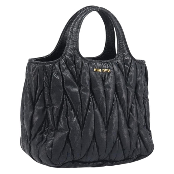 Miu Miu Matelasse Hand Bag Leather Black Gold Auth 199096