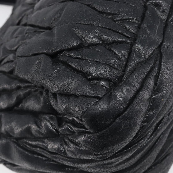 Miu Miu Matelasse Hand Bag Leather Black Gold Auth 199096
