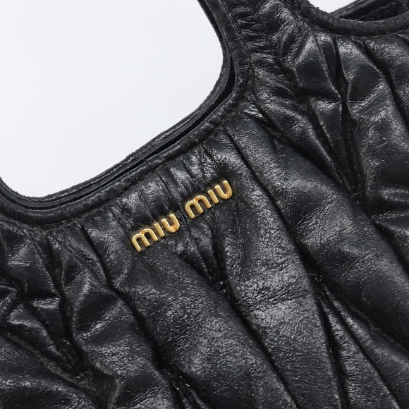 Miu Miu Matelasse Hand Bag Leather Black Gold Auth 199096