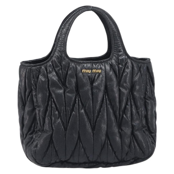 Miu Miu Matelasse Hand Bag Leather Black Gold Auth 199096