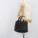 Miu Miu Matelasse Hand Bag Leather Black Gold Auth 199096-23