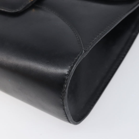GUCCI Shoulder Bag Leather Black Gold Auth 199099