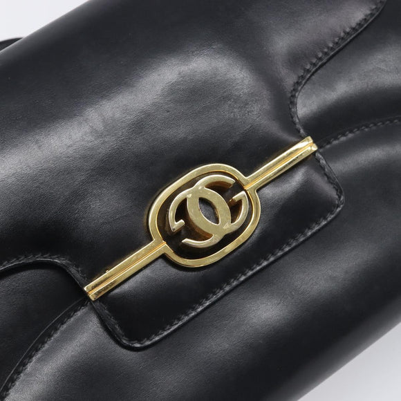 GUCCI Shoulder Bag Leather Black Gold Auth 199099