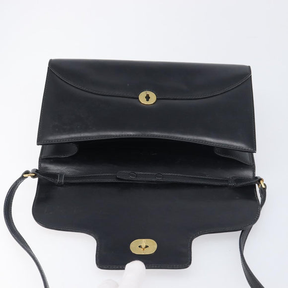 GUCCI Shoulder Bag Leather Black Gold Auth 199099