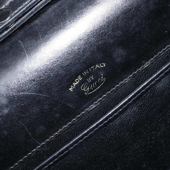 GUCCI Shoulder Bag Leather Black Gold Auth 199099