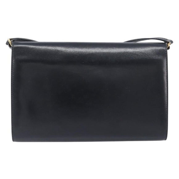 GUCCI Shoulder Bag Leather Black Gold Auth 199099