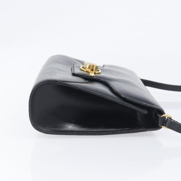 GUCCI Shoulder Bag Leather Black Gold Auth 199099