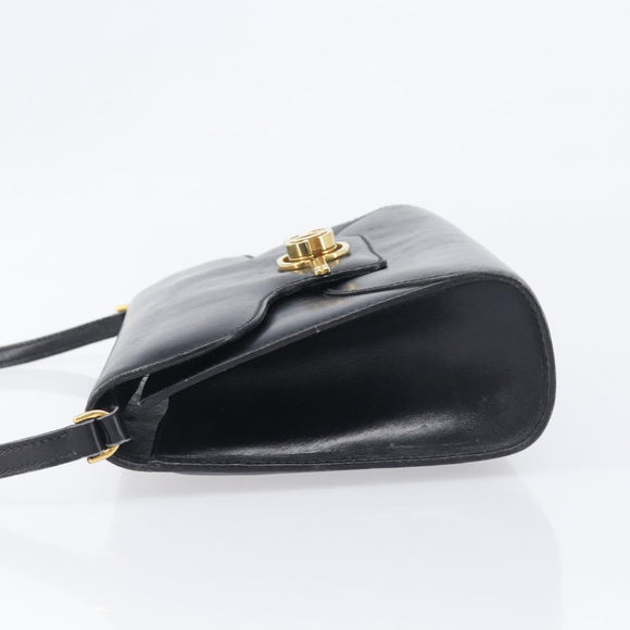 GUCCI Shoulder Bag Leather Black Gold Auth 199099
