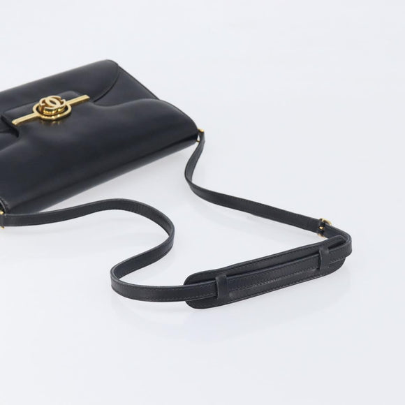 GUCCI Shoulder Bag Leather Black Gold Auth 199099