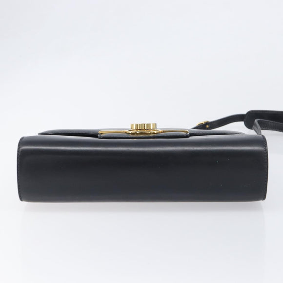 GUCCI Shoulder Bag Leather Black Gold Auth 199099