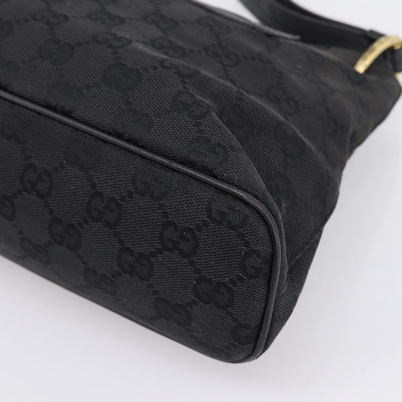 GUCCI GG Canvas Shoulder Bag Black Gold 90699 Auth 199100