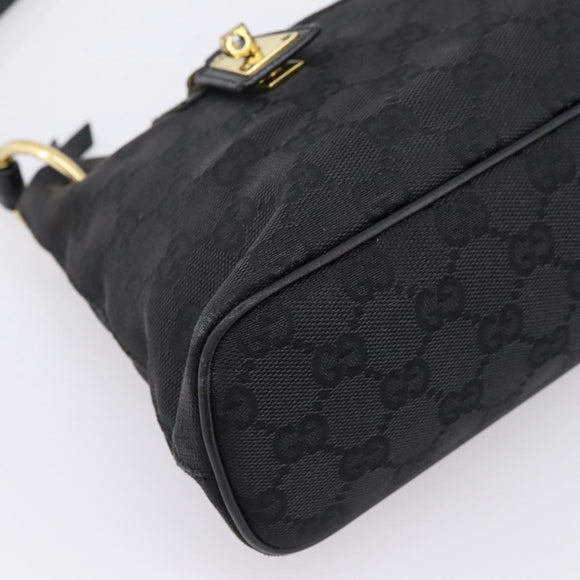 GUCCI GG Canvas Shoulder Bag Black Gold 90699 Auth 199100