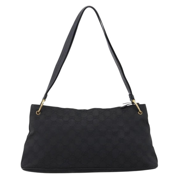 GUCCI GG Canvas Shoulder Bag Black Gold 90699 Auth 199100