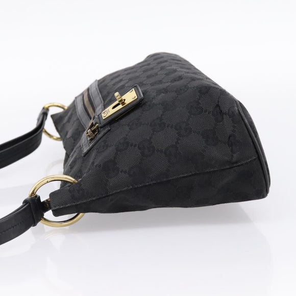 GUCCI GG Canvas Shoulder Bag Black Gold 90699 Auth 199100