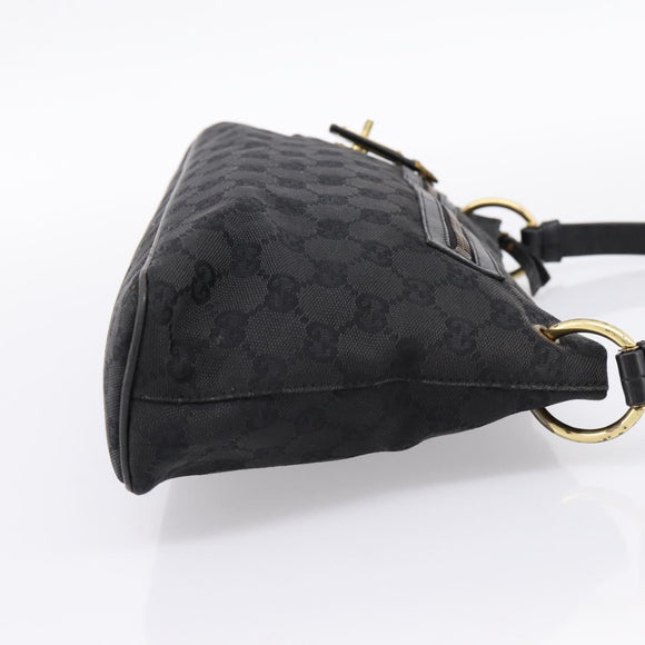 GUCCI GG Canvas Shoulder Bag Black Gold 90699 Auth 199100