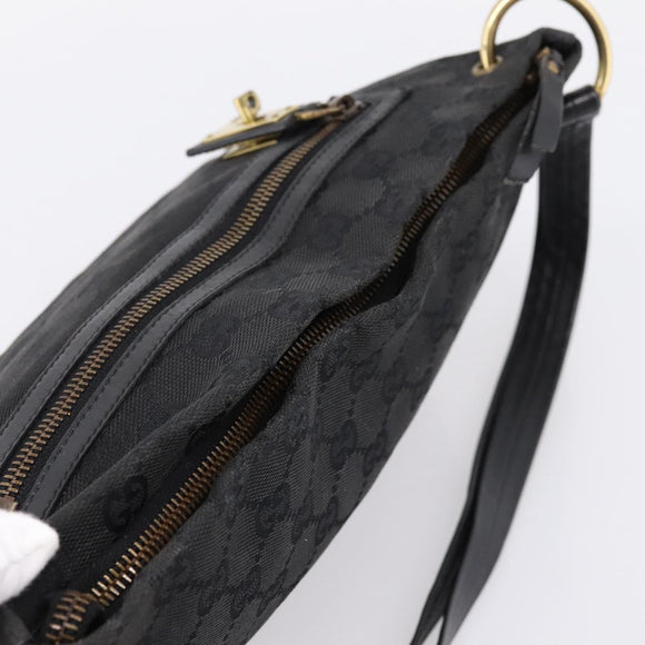 GUCCI GG Canvas Shoulder Bag Black Gold 90699 Auth 199100