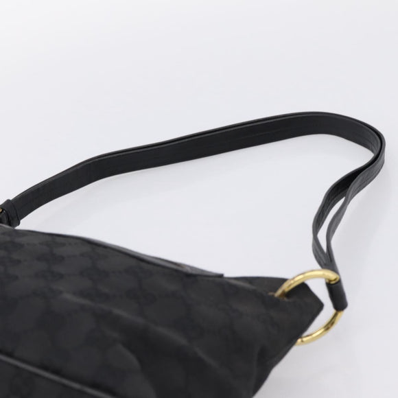 GUCCI GG Canvas Shoulder Bag Black Gold 90699 Auth 199100